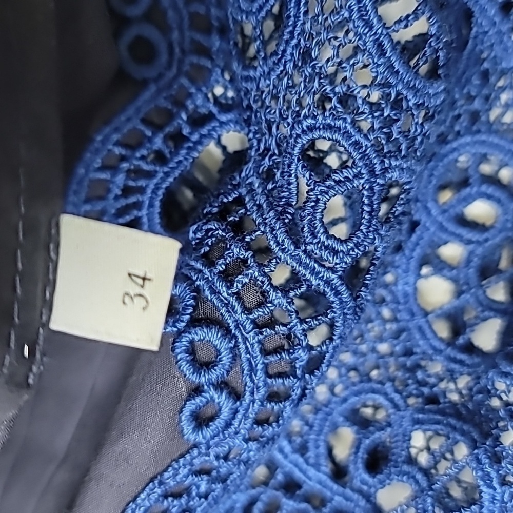 Sandro  Laura Guipure Lace-Trimmed Cotton-Poplin Mini Dress - Midnight B… - Picture 8 of 15